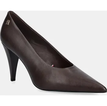 Dámské lodičky Kožené lodičky Tommy Hilfiger TH SMOOTH LEATHER PUMP FW0FW08960 hnědá 84X, EUR 36
