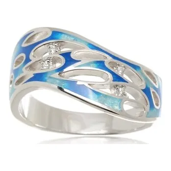 Prsten Luxusní stříbrný prsten zdobený modrým smaltem STRP0399F