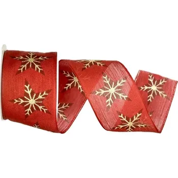 Stuha Vánoční stuha NATURAL STAR RED červená 40mm x 2m (13,-Kč/m) (Vánoční stuha bavlněná, červená, oboustranná, průsvitná, s drátkem v lemu)