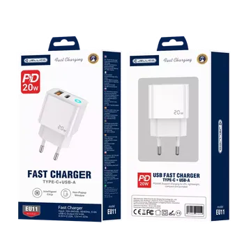 JELLICO síťová nabíječka - EU11 PD 20W 1xUSB-C + 1xUSB QC3.0 + sada kabelů USB-C / USB-C bílá