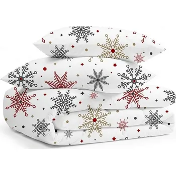 Povlečení Francouzské bavlněné povlečení Sněhové vločky Červené Zapínání: zip, Velikost polštáře: 2x70x90, Velikost přikrývky: 220x200 Šev uprostřed