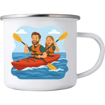 Bílý plechový hrnek 380ml s obrázkem - veselé pádlování