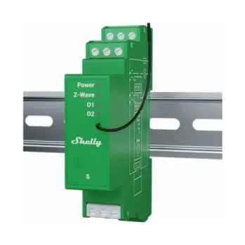 Centrální jednotka pro chytrou domácnost Shelly Wave Pro Dimmer 2PM – Z-Wave stmívač osvětlení, 2 kanály, bezdrátový pro LED a halogenové žárovky, montáž na DIN lištu