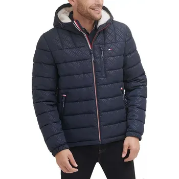 Tommy Hilfiger prošívaná zimní pánská bunda Sherpa modrá logová L