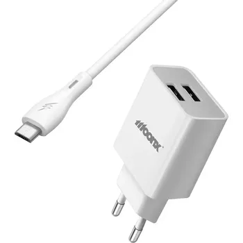 MOONX síťová nabíječka MC02 2.4A 12W 2xUSB + kabel Micro bílá