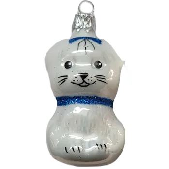 Vánoční dekorace Kočka mašle 5,5cm modrá