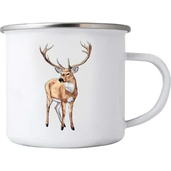 Bílý plechový hrnek 380ml s obrázkem - jelen