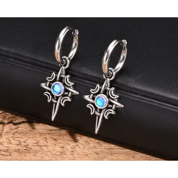 Náušnice B-TOP Vintage náušnice z nerezové oceli s měsíčním kamenem a půlměsíci