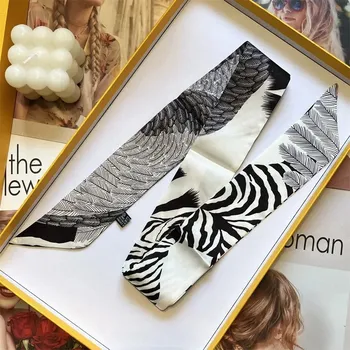 Šátek Hedvábný malý dámský šátek na krk 5x90 cm | dámský doplněk - S967 Bílá