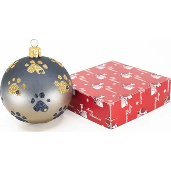 Vánoční ozdoba Morko Vánoční ozdoba zlato-šedá s packami – 1 kus, průměr 8cm