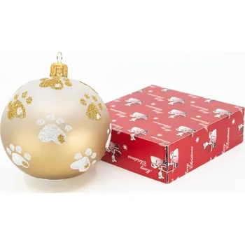 Vánoční ozdoba Morko Vánoční ozdoba zlato-bílá s packami – 1 kus, průměr 8cm