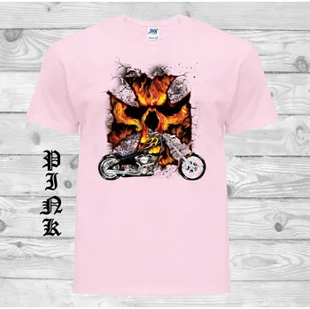 Pánské tričko levne-bavlnene-chopper-tricko-potisk-ohnivy kriz Barva: Pink - růžová, velikost: L