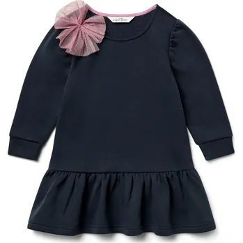 Dětská móda 718105 - Tchibo - Dětské teplákové šaty s mašlí - pro dívky - vel. 110/116 - barva: modrá