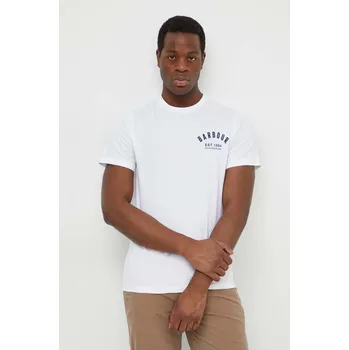 Pánské tričko Bavlněné tričko Barbour bílá barva, s potiskem, MTS0502 00X, vel. S