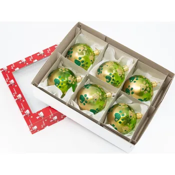 Vánoční ozdoba Morko Vánoční ozdoba zelená s packami – 6 kusů