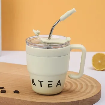 Termohrnek Cestovní termo hrnek s brčkem 480ml | nádobí - Bílý