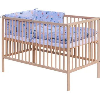 Dětská postýlka Dětská postýlka 120 x 60 cm buk přírodní s kompletní výbavou Scarlett - Peko - modrá, vyndavací příčky