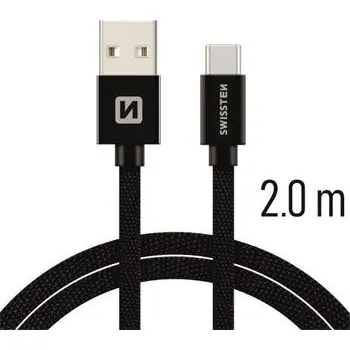 Datový kabel SWISSTEN datový kabel USB-A / USB-C, s textilním opletem, délka 2,0 m Barva kabelu: Černý