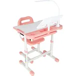 KIK KX2974 Nastavitelný dětský psací stůl s židlí a LED lampou, bílorůžový