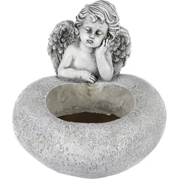 Dekorace Autronic Srdce s andělem - pietní obal, polyresin, barva šedá (ALA3298)