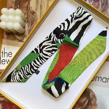 Šátek Hedvábný malý dámský šátek na krk 5x90 cm | dámský doplněk - S967 Zelená