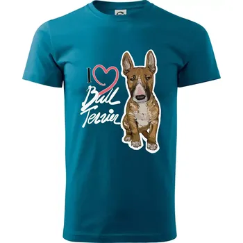 Pánské tričko I love bull terrier - Klasické pánské triko vyšší gramáže - M ( Petrolejová )