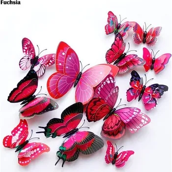 Dekorativní magnet 12 ks Motýlí magnety 3d barevné | magnetická dekorace, magnet na lednici - K