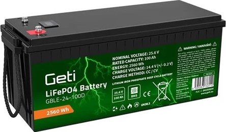 Baterie LiFePO4 25,6V 100Ah GETI GBLE-24-100D displej