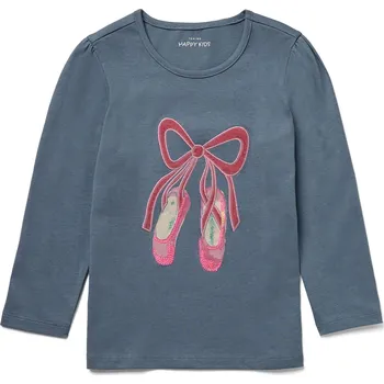 711613 - Tchibo - Dětské triko s dlouhými nabíranými rukávy - pro dívky - vel. 98/104 - barva: modrá