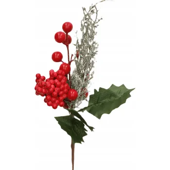 umělá květina Vánoční Větvička s červenými bobulemi a listy 30 cm