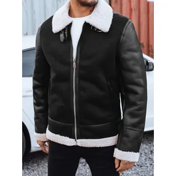 Pánská casual bunda Černá pánská zateplená koženková bunda TX5085 Velikost: 2XL