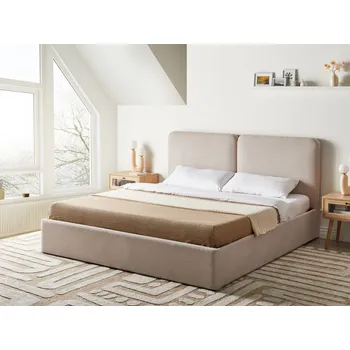 Postel Kontinentální postel béžová látkové čalounění 180 x 200 cm elegantní zvedací rošt Beliani