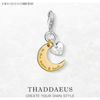 Přívěsek Stříbrný přívěsek měsíc a srdce | šperk - Spona na humra