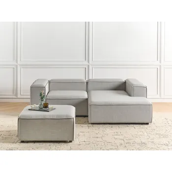Pohovka 3místná modulární rohová pohovka světle šedá polyesterové čalounění levostranná černé nohy s taburetem moderní styl obývací pokoj Beliani