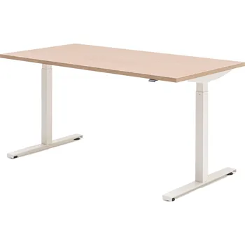 Počítačový stůl MDD Dubový výškově nastavitelný pracovní stůl Ogi Drive 140 x 70 cm s bílou podnoží