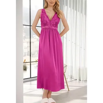 Dámská noční košile Dlouhá růžová sexy košilka s krajkou Barva: Růžová, Velikostní tabulka: S