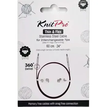 Jehlice KnitPro Thin & Flex Purple otočné ocelové lanko 360° 60Cm (KnitPro Purple otočné ocelové lanko 360° 60Cm)