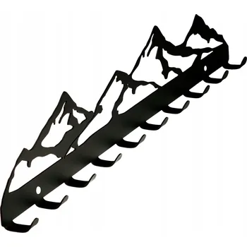 Věšák KOVOVÝ VĚŠÁK NA ZEĎ NA OBLEČENÍ OBRAZ HORY 10 HÁČKŮ ČERNÝ 70 CM