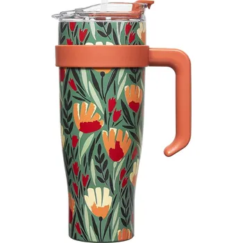 Termohrnek CMP KA0589 Termohrnek s uchem a brčkem 1,2 l – Květinový design, zelený