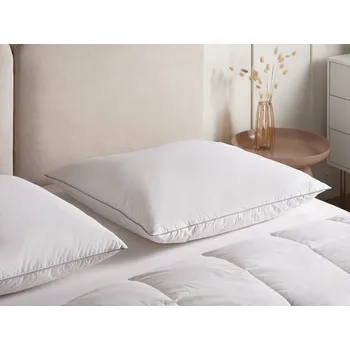 Bytový textil Vysoký polštář s trojitou komorou bílý kachní peří 80 x 80 cm prémiový bavlněný potah Beliani