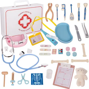 Dřevěná hračka Kruzzel 25115 Dětský doktorský kufřík XXL, bílý