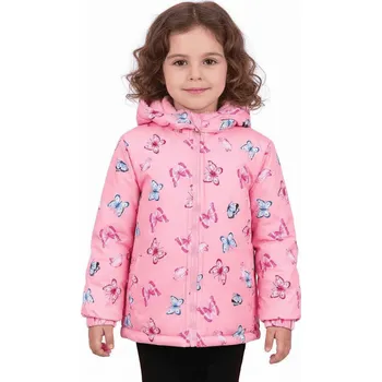Dívčí bunda DÍVČÍ ZIMNÍ BUNDA S MOTÝLKY ZIMA26 Barva: Světle růžová, Velikost: 110/116