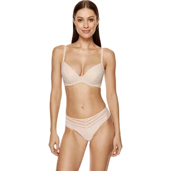 Podprsenka Dámská podprsenka GORTEKS Luna striped lace push-up bra BEIGE 75E