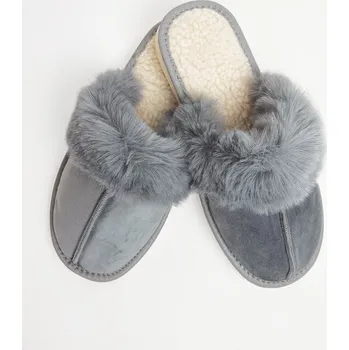Dámské pantofle Šedé dámské zateplené papuče s kožešinou model 110, VELIKOST 41