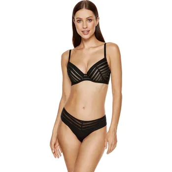 Podprsenka Dámská podprsenka GORTEKS Luna striped lace push-up bra BLACK 80D