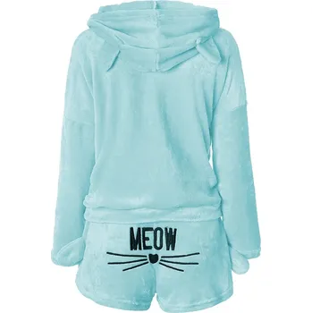 Dámské pyžamo Verk 24556 Chlupaté dámské pyžamo MEOW vel. L, tyrkysová