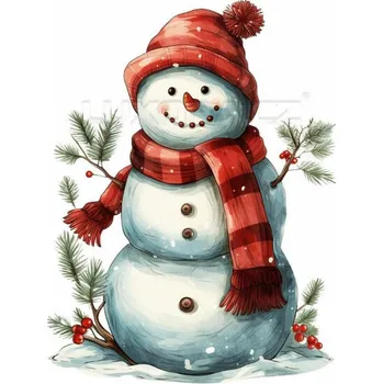 Nášivka Nažehlovačka Sněhulák s červenou šálou - 9 x 12 cm