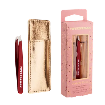Tweezerman Vintage Rose Mini Slant Tweezer – pinzeta na obočí s pouzdrem