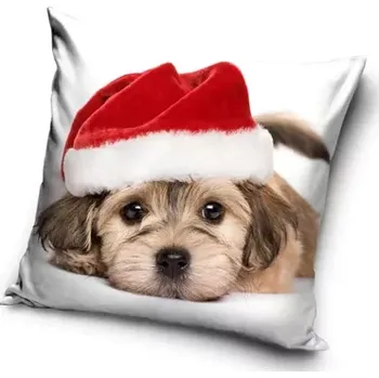 Dekorativní polštářek Velurový povlak na polštář Vánoční pejsek 3D, 40x40 cm (Dekorační povlak na polštářek s pejskem)