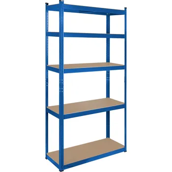 Dílenský regál Rebel RB-1251 Kovový skladovací regál, 5 polic, 180 x 90 x 40 cm, 750 kg, modrá